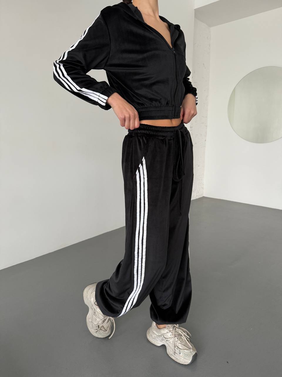 Damen Fleece Sportanzug Cropped Jacke Weite Hose Norvielle