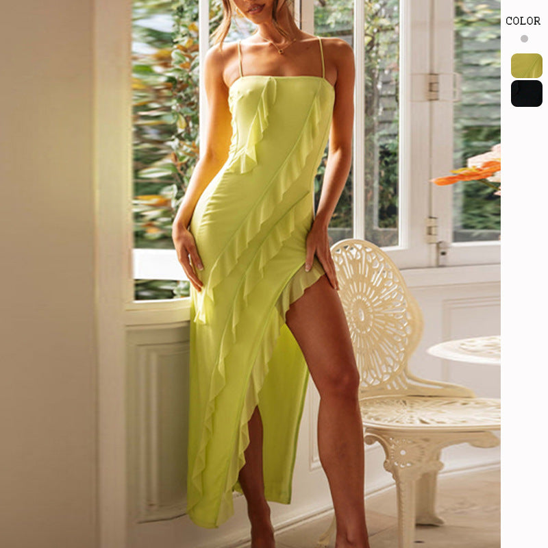 Damen Sommerkleid Rüschen seitlicher Schlitz Norvielle - Norvielle
