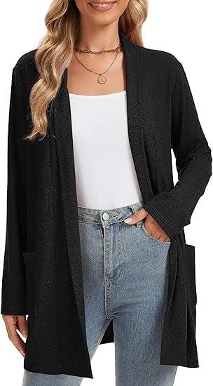 Damen Langarm-Cardigan Offene Front Taschen Norvielle