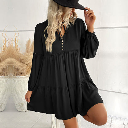 Damen Wickelkleid mit Knöpfen und Volumenärmeln Norvielle
