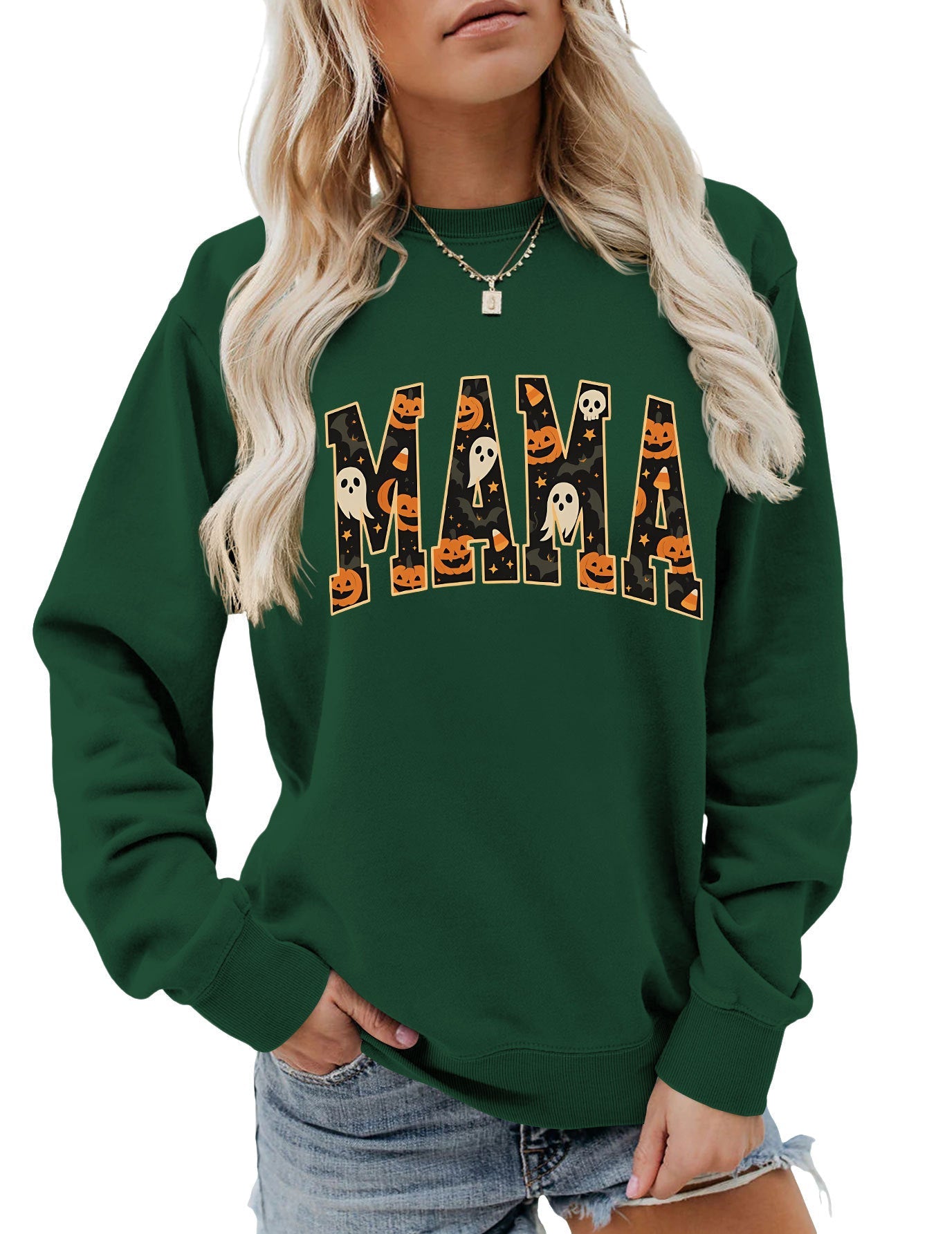 Damen Sweatshirt Halloween-Design Baumwolle Bequem