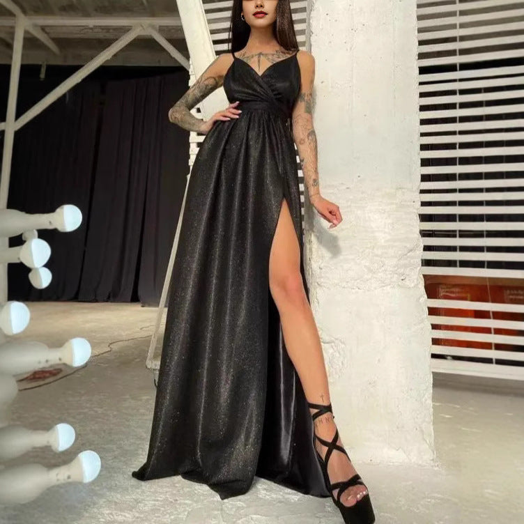 Damen Maxikleid Glitzer Effektdesign Tiefes Dekolleté