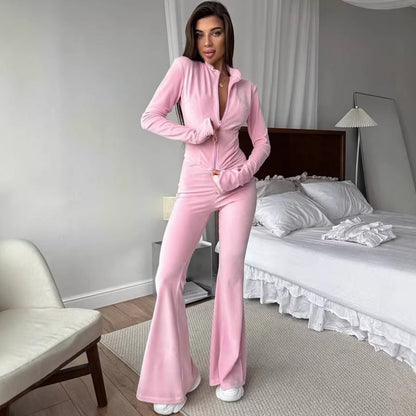 Damen Fleece-Jumpsuit Hochkragen Weites Bein Norvielle