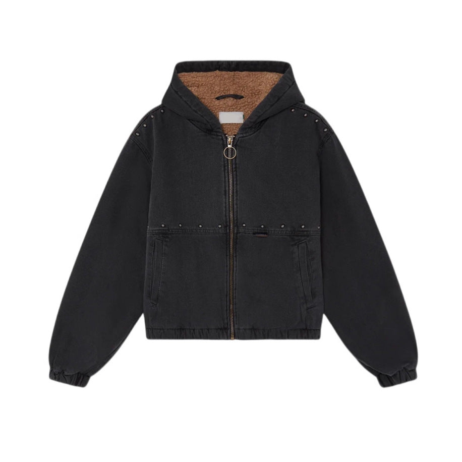 Damen Jeansjacke Kapuze Taschen Norvielle - Norvielle
