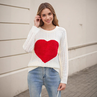 Damen Strickpullover Herz-Applikation Luftige Maschenstruktur - Norvielle