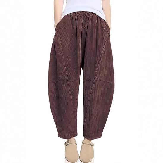 Damen High-Waist Freizeithose Kordelzug Beige