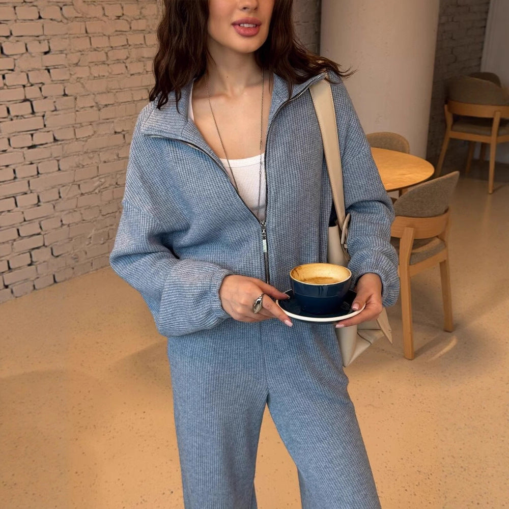 Damen Jumpsuit Lässig Durchgehender Reißverschluss Weites Bein