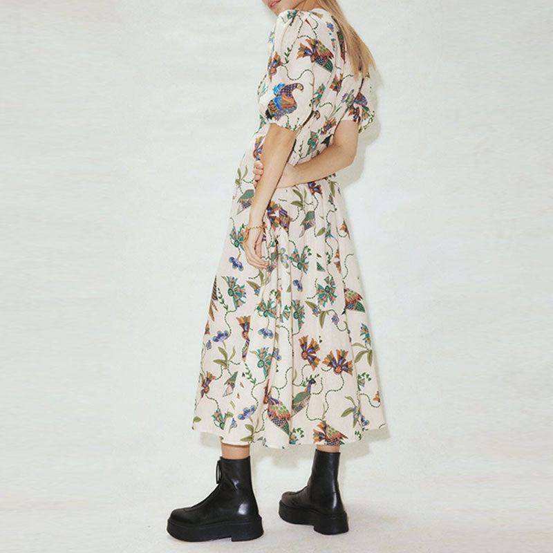 Damen Maxikleid Blumenmuster Voluminöse Ärmel Norvielle