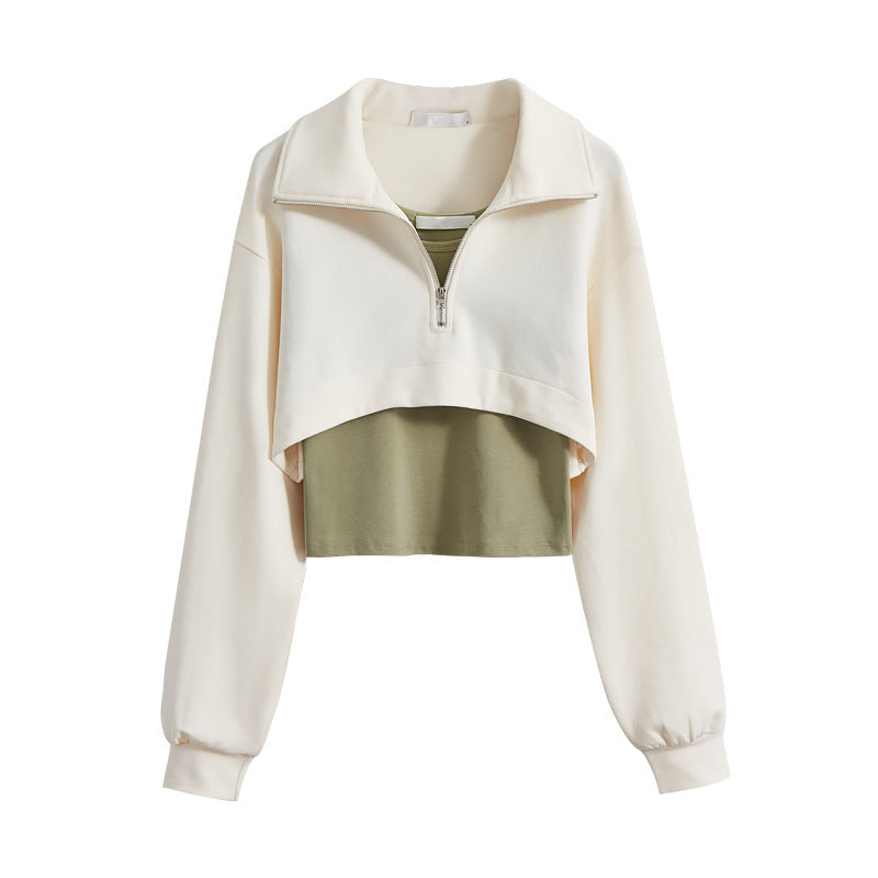 Damen Cropped Sweatpullover Hochkragen Reißverschluss Norvielle