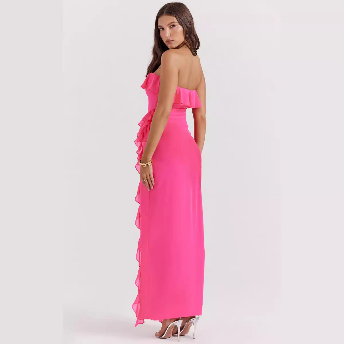 Damen Maxikleid Off-Shoulder Rüschen