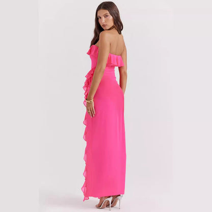 Damen Maxikleid Off-Shoulder Rüschen