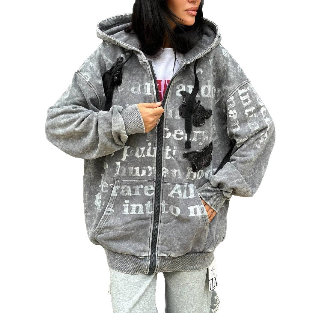 Damen Oversized Kapuzenjacke Einzigartiges Print Design Norvielle