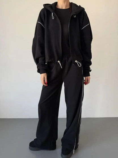 Damen Sweatanzug Kapuzenpullover Weite Hose Seitenstreifen Norvielle