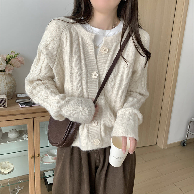 Damen Grobstrickjacke Zopfmuster Breite Ärmel Norvielle - Norvielle