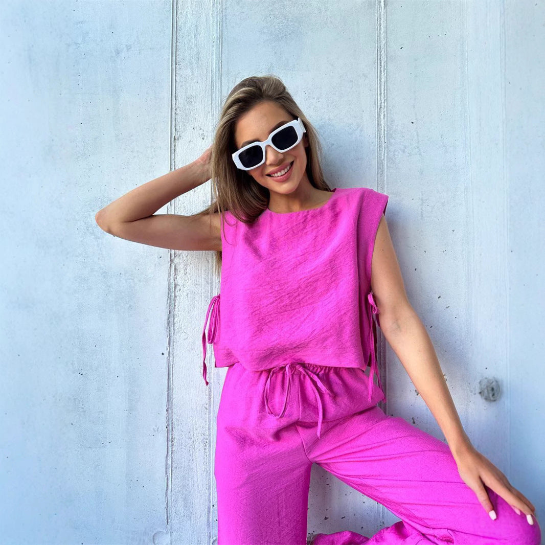 Damen Jumpsuit Weitbeinig Geschichtetes Oberteil Kordelzug Norvielle - Norvielle