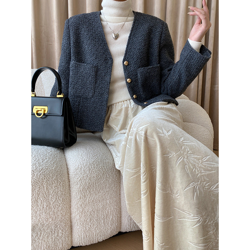 Damen Bouclé-Jacke mit Knöpfen Beige