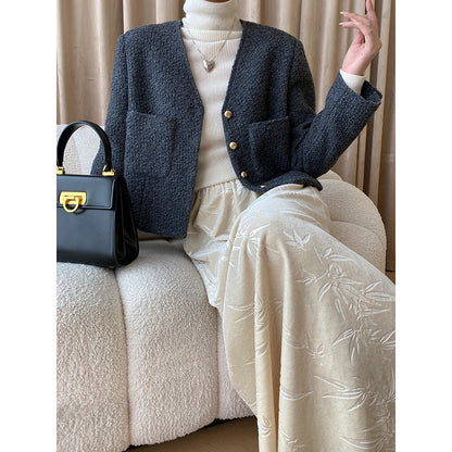 Damen Bouclé-Jacke mit Knöpfen Beige