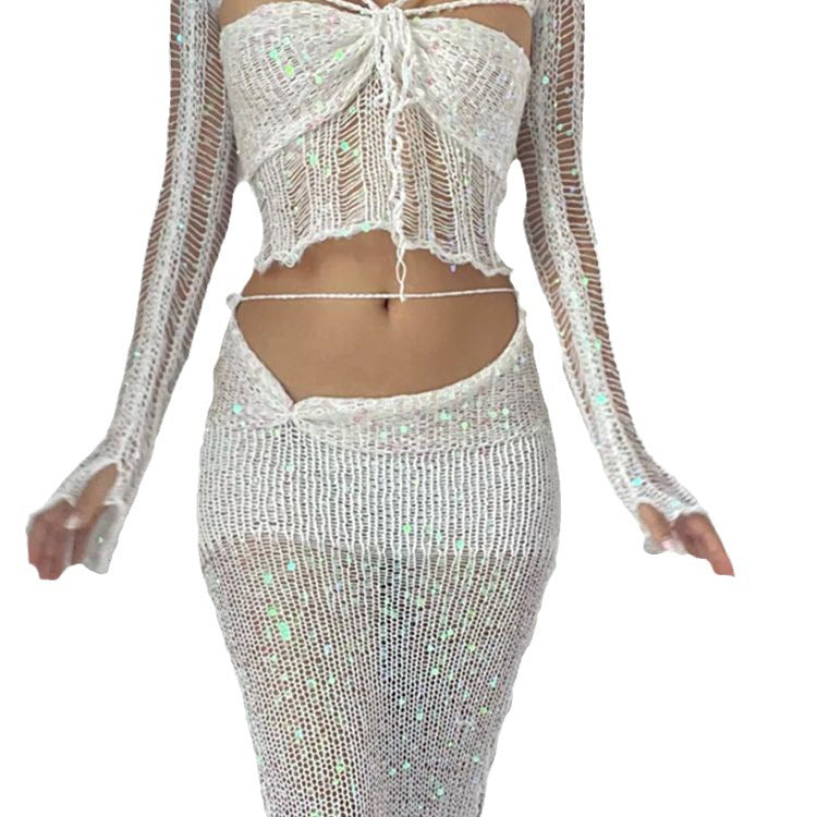Damen Netzhose Glitzernde Pailletten Elegant