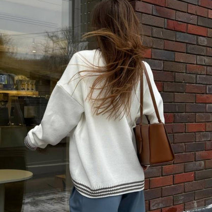 Damen Sweatpullover mit Schriftzug und Streifen Bündchen