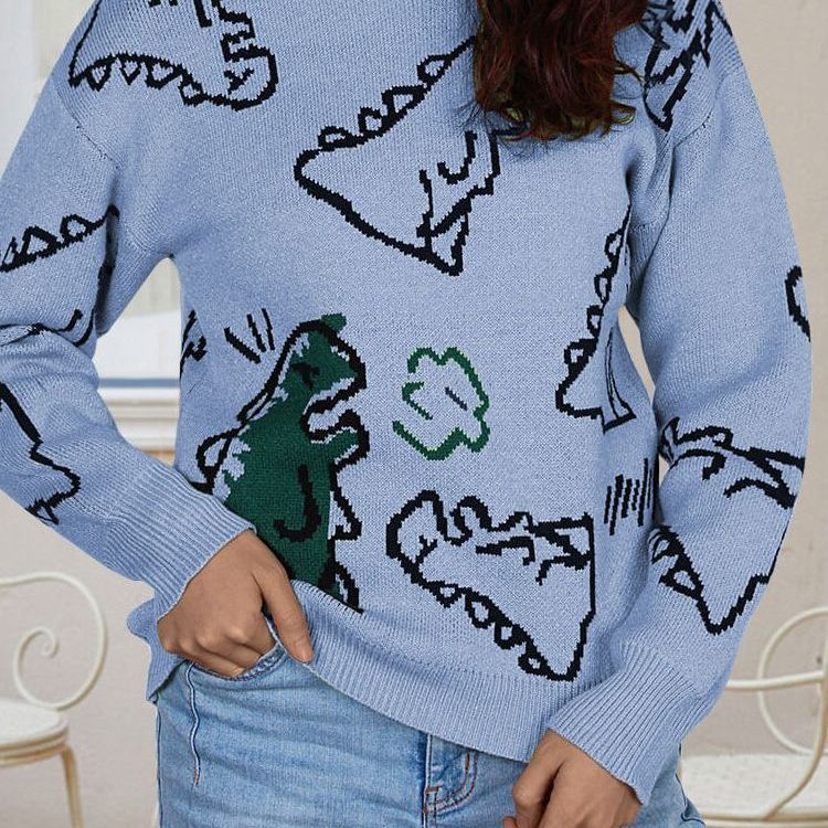 Damen Pullover Dinosaurier Motiv Lässiger Schnitt Norvielle