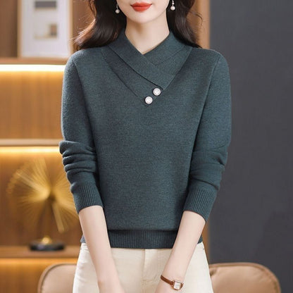 Damen Strickpullover V-Ausschnitt Dekorativ Norvielle