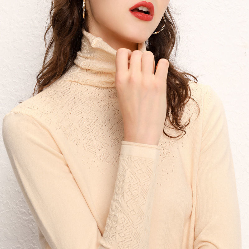 Damen Rollkragenpullover Feines Strukturmuster Norvielle