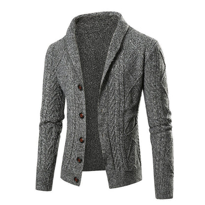 Herren Strickcardigan Modernes Zopfmuster Aufgesetzte Taschen Beige