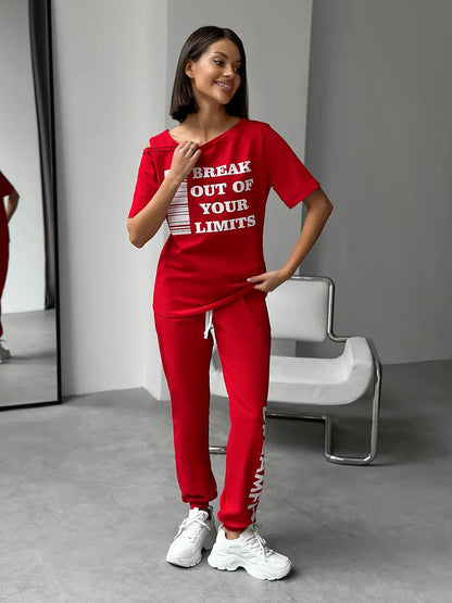 Damen Sportliches Zweiteiler Set mit Grafikdruck und Cut-Outs