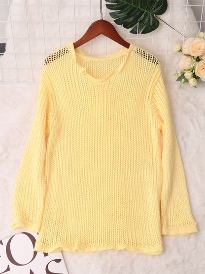 Damen Strickpullover Luftiger Mesh-Strick Modernes Design Beige