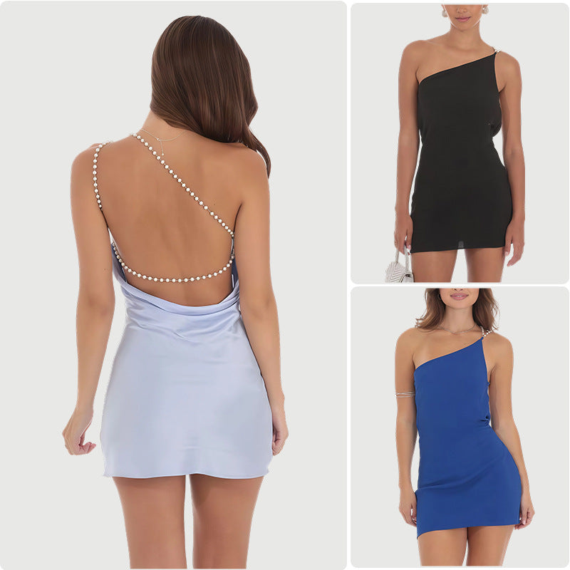 Damen Asymmetrisches Minikleid One-Shoulder-Design mit Glitzerdetails - Norvielle