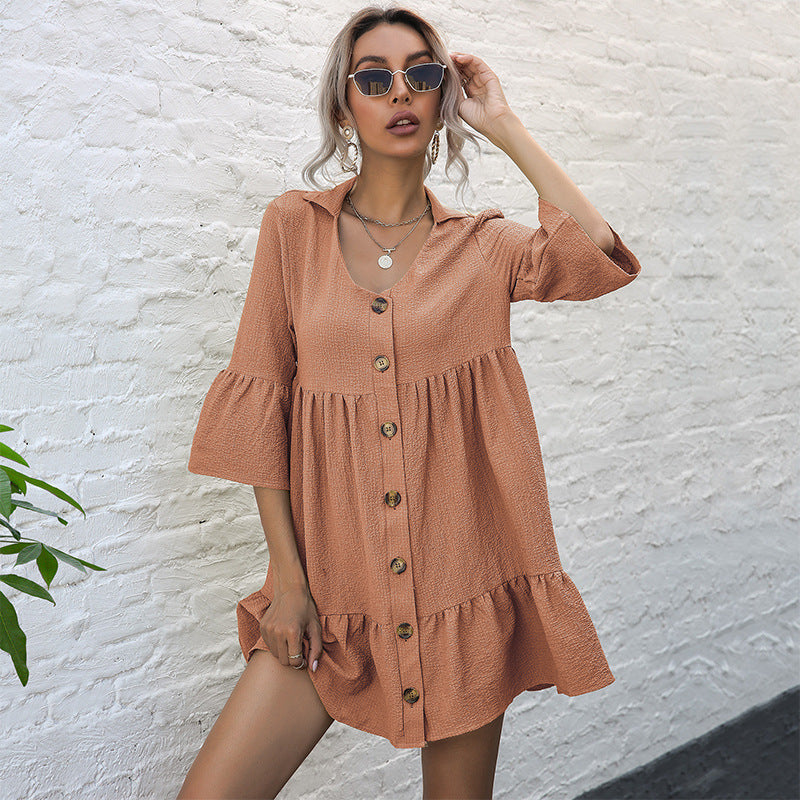 Damen Sommerkleid Raffungen Knopfdetails Norvielle