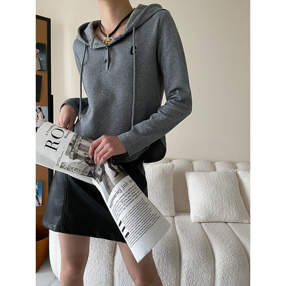 Damen Kapuzenpullover Norvielle Lässig Mit Knopfleiste Beige