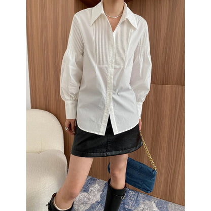 Damen Bluse Puffärmel Elegant Weiß