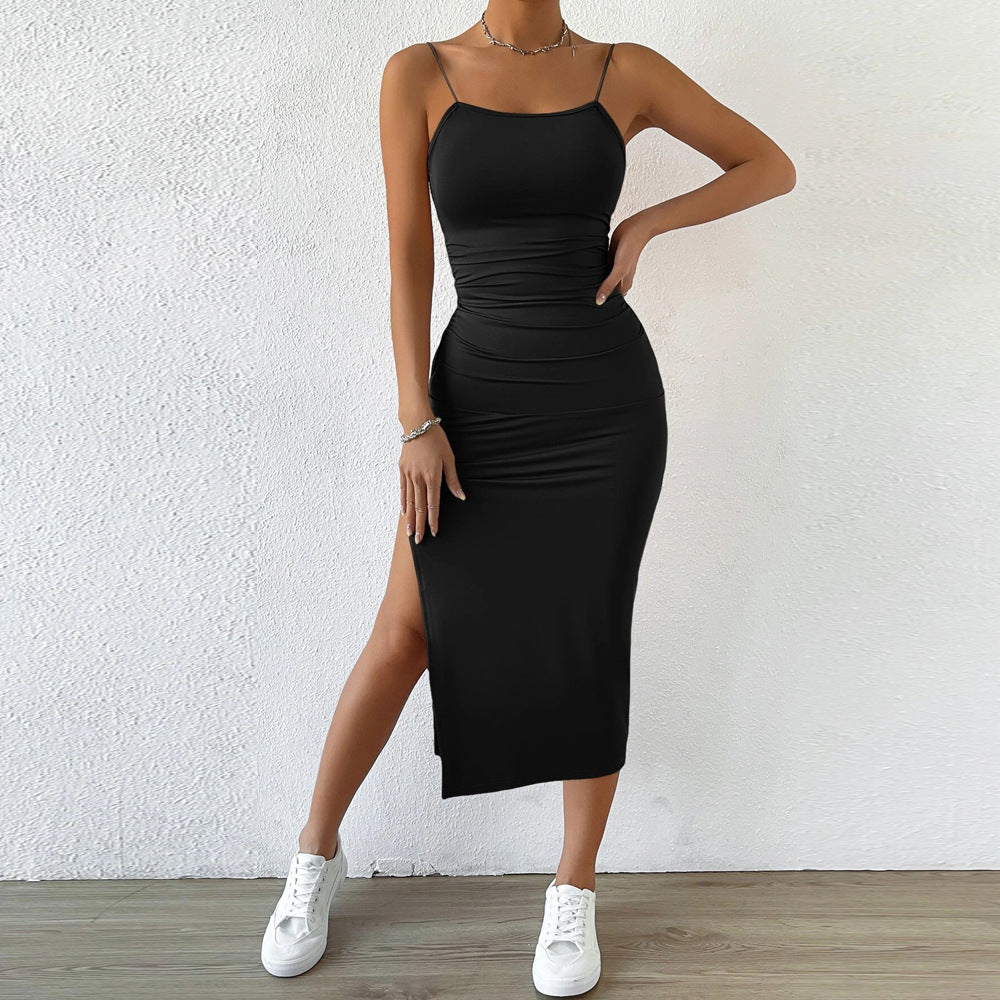 Damen Maxikleid schmale Träger seitlicher Schlitz Norvielle