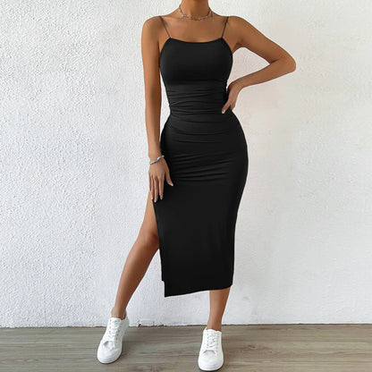 Damen Maxikleid schmale Träger seitlicher Schlitz Norvielle