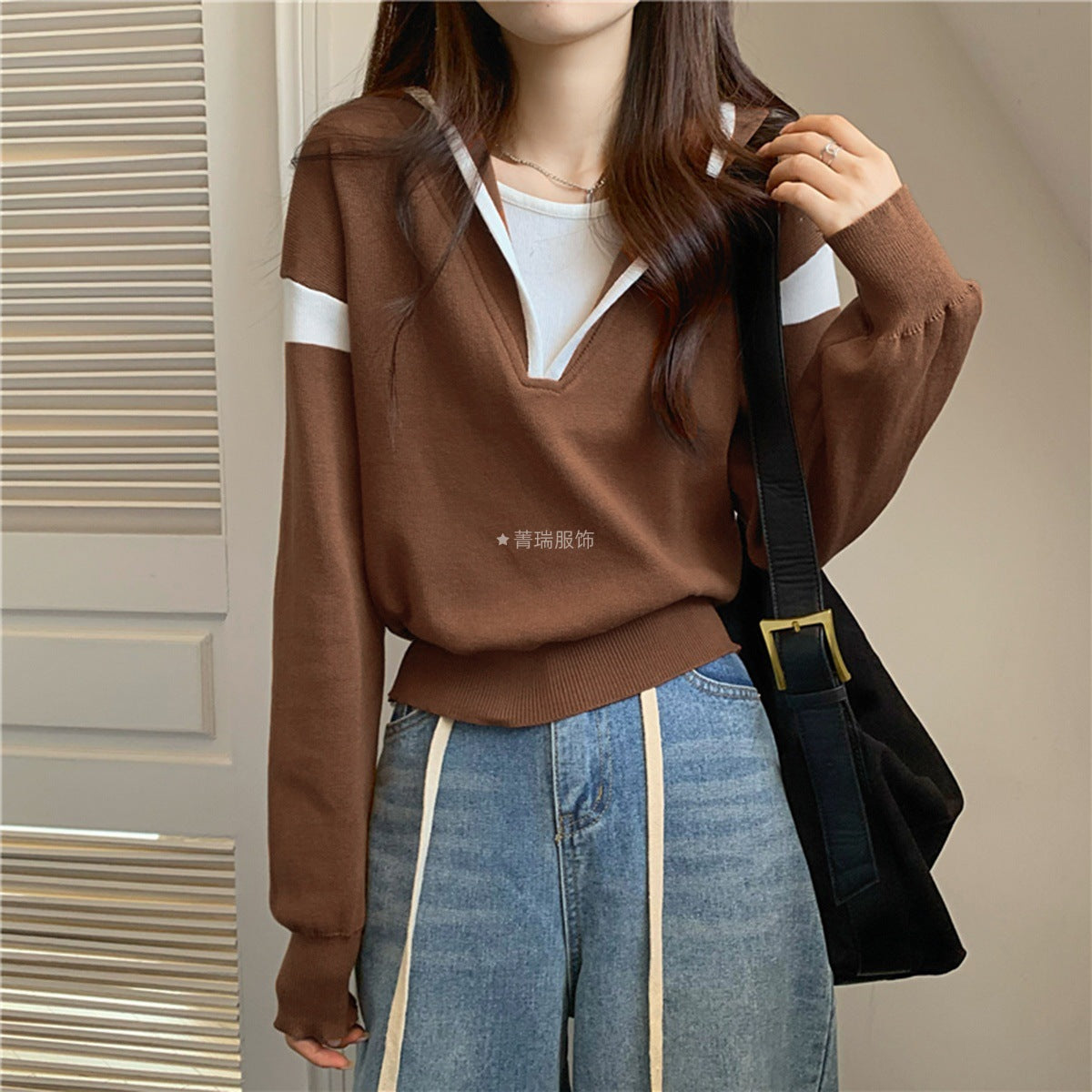 Damen Pullover V-Ausschnitt Oversized Norvielle