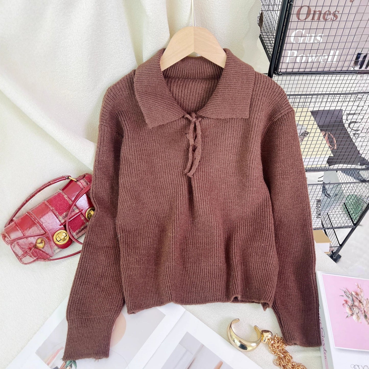 Damen Pullover Polokragen Kordelzug Norvielle