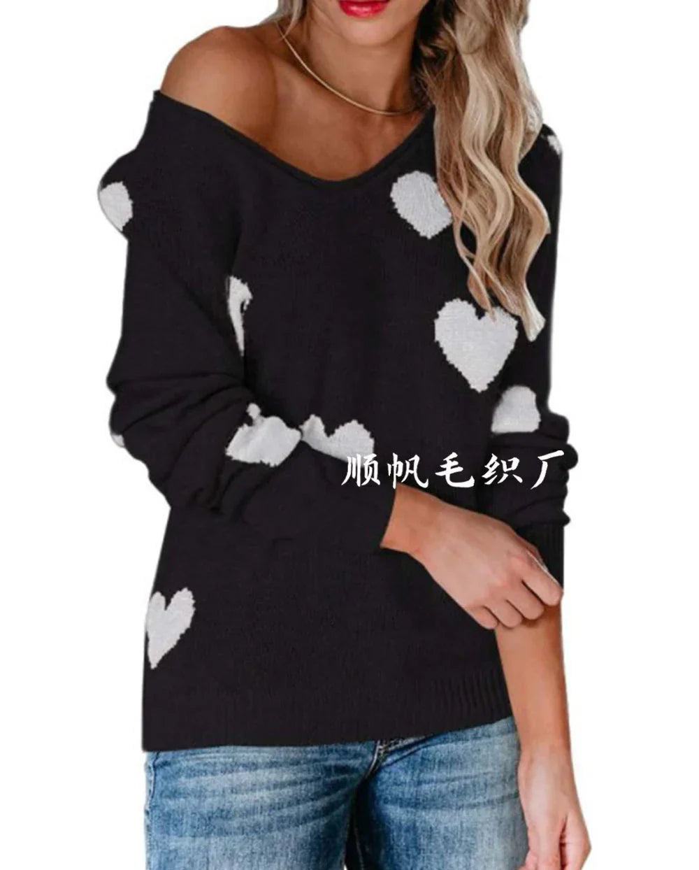 Damen Weihnachtspullover Herzmuster
