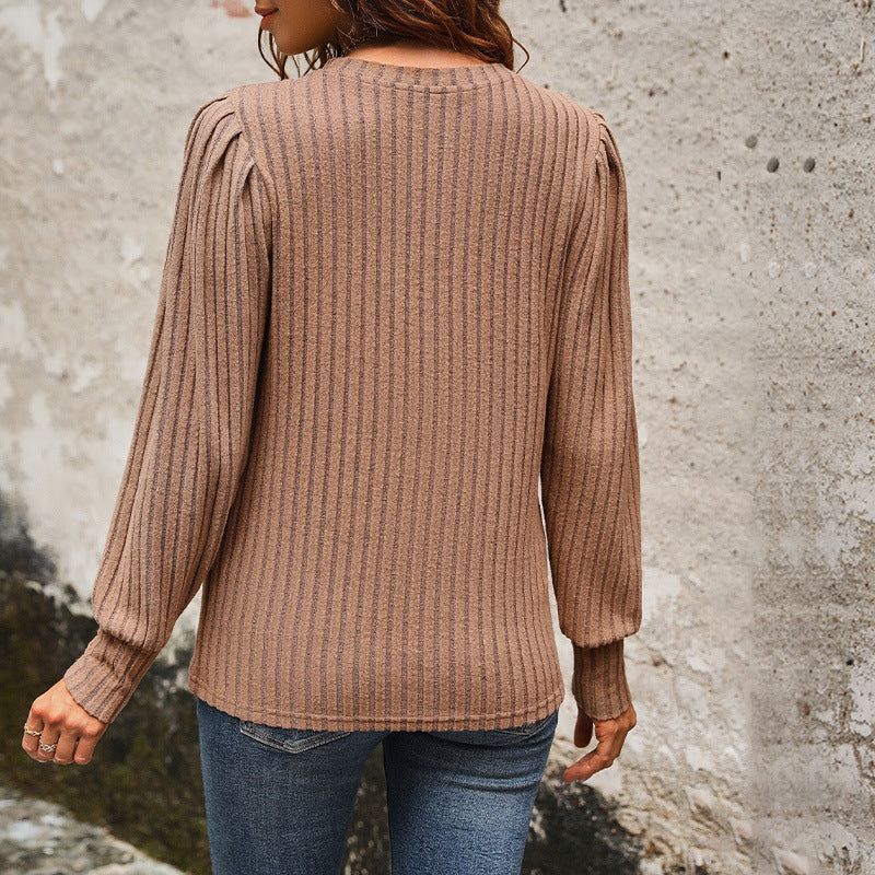 Damen Strickpullover Rippenmuster Puffärmel Norvielle