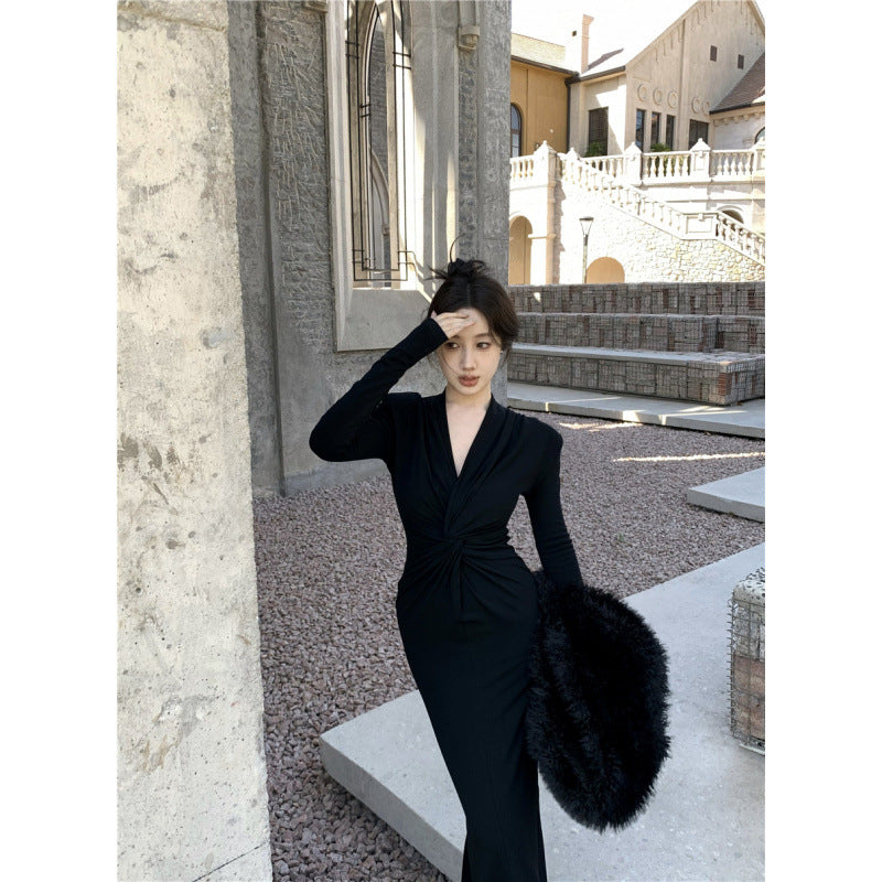 Damen Wickelkleid V-Ausschnitt Faltenwurf Norvielle