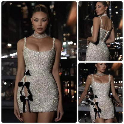 Damen Minikleid Pailletten Figurbetont Schwarz - Norvielle