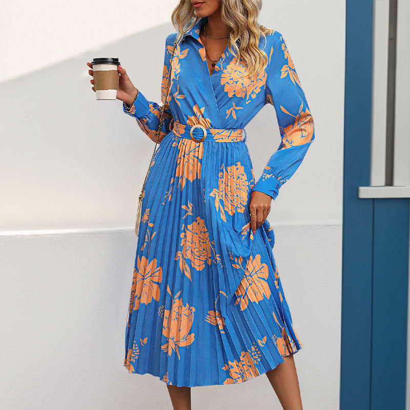 Damen Maxikleid Blumenmuster Taillengürtel Norvielle