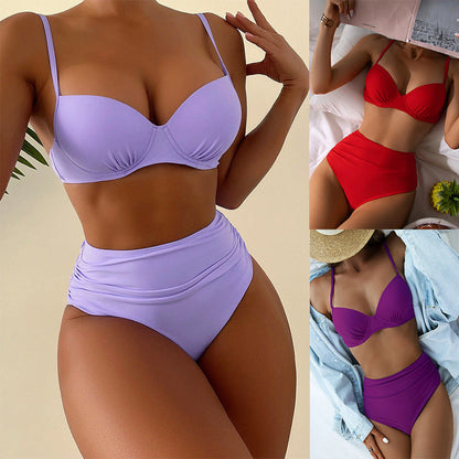 Damen Hochgeschnittener Bikini Gepolstert Verstellbar