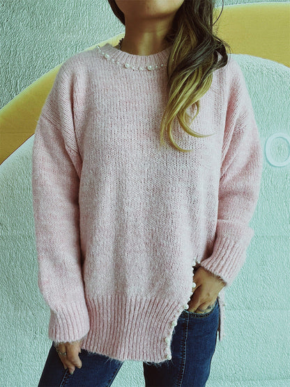 Damen Pullover Kuschelfleece Mit Perlenverzierung Norvielle