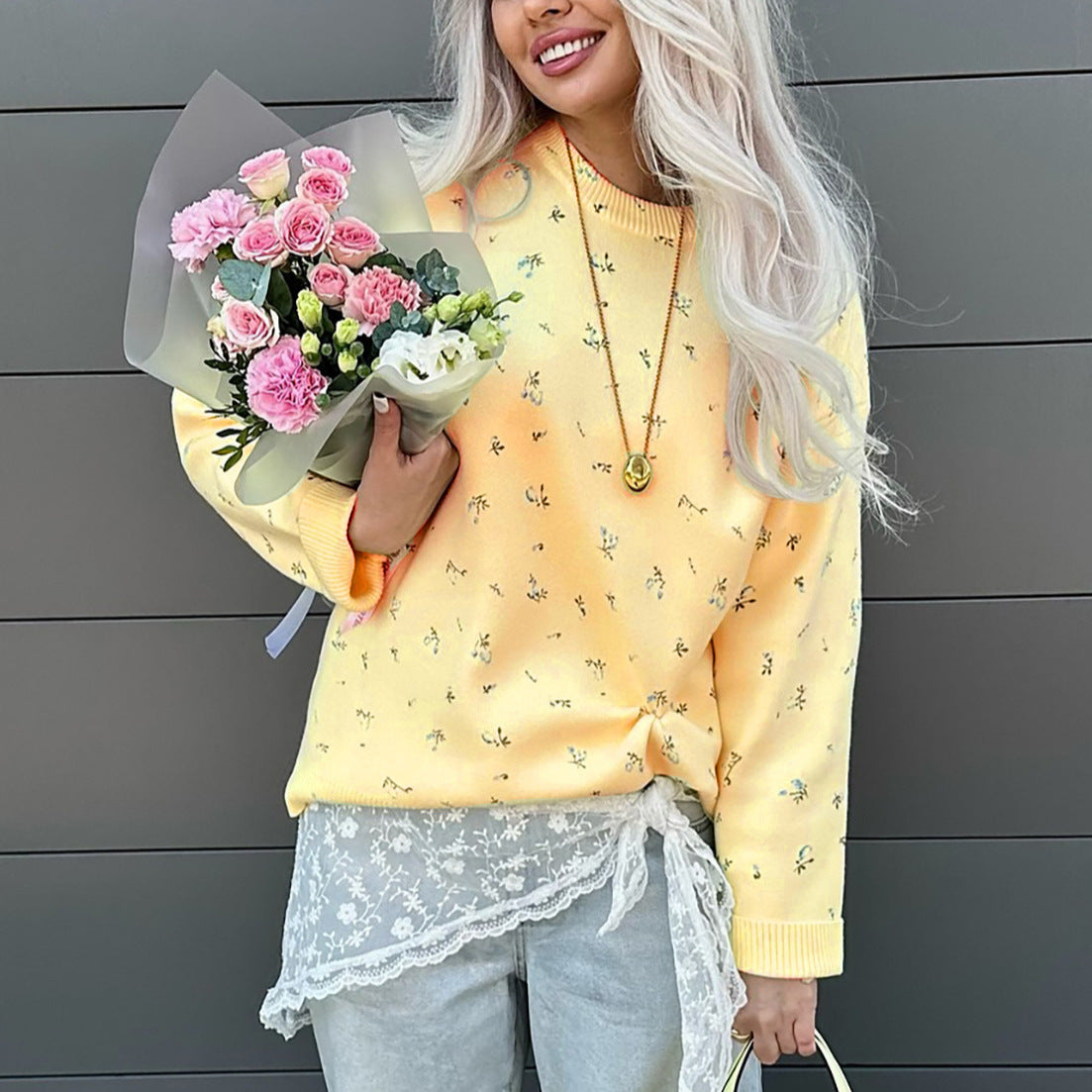 Damen Strickpullover Elegantes Design Flora Farben
