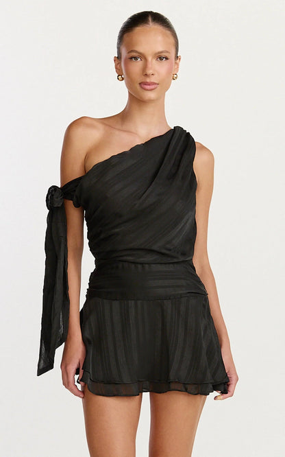 Damen Asymmetrisches Mini-Kleid Elegante Drapierung Seitlicher