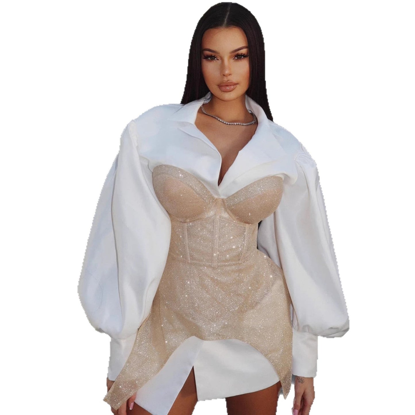 Damen Bustierkleid Puffärmel Elegant