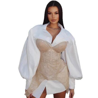 Damen Bustierkleid Puffärmel Elegant