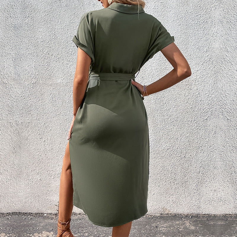 Damen Hemdblusenkleid mit Bindegürtel und Knöpfen Norvielle
