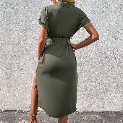 Damen Hemdblusenkleid mit Bindegürtel und Knöpfen Norvielle